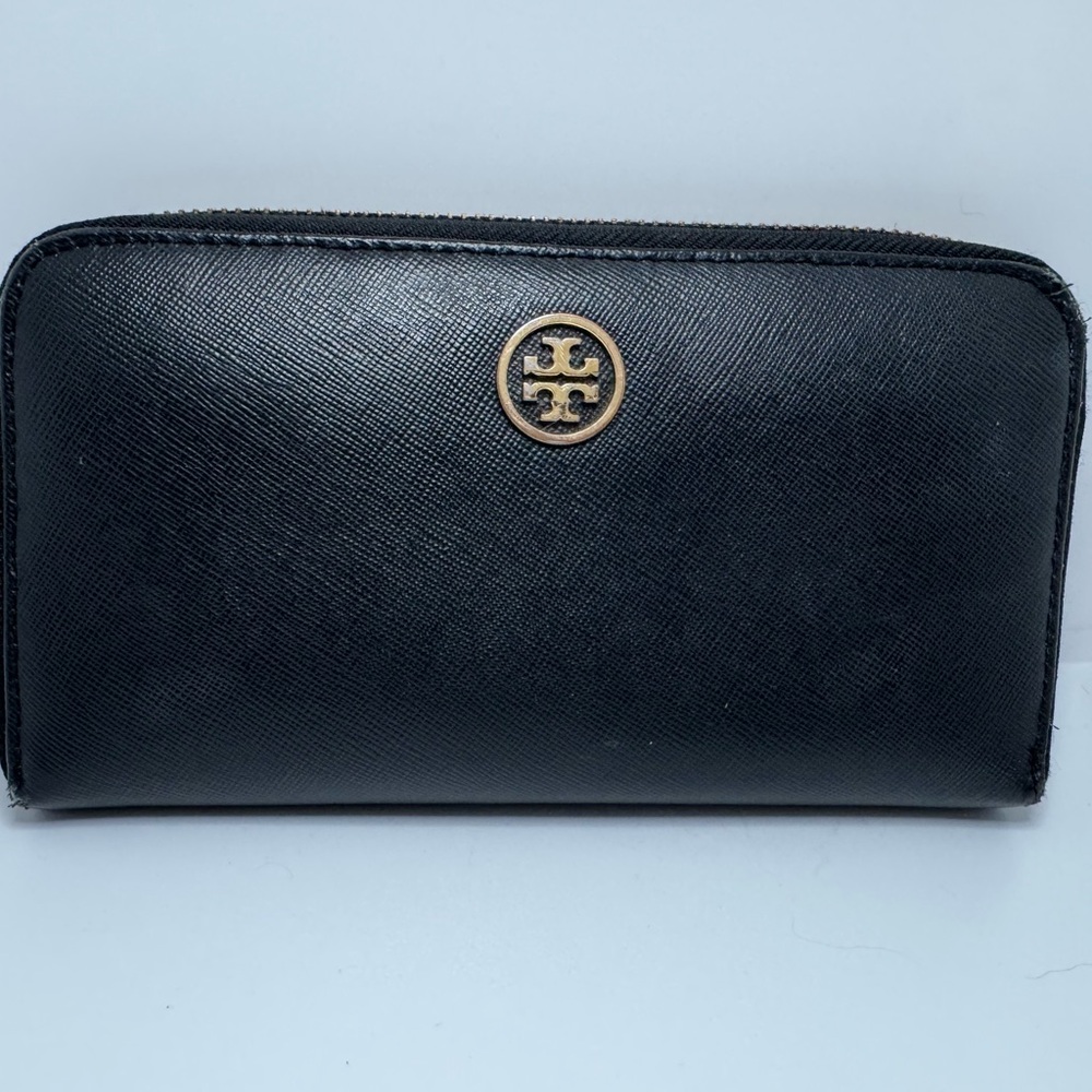Tory Burch Black and Gold Zip Wallet